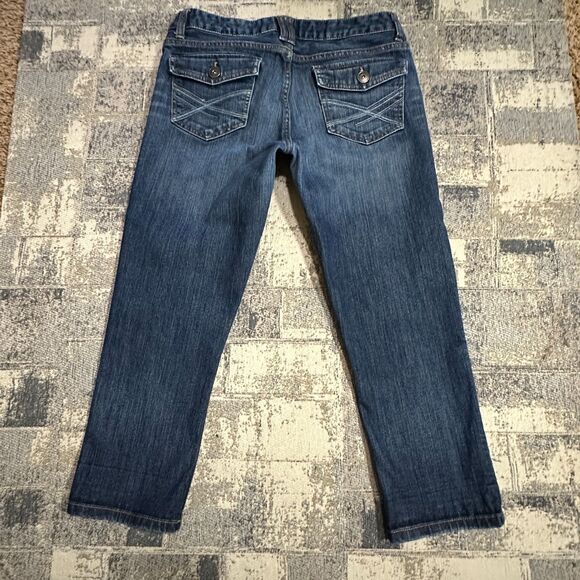Aeropostale Capri Womens Jeans 9/10 Blue Dark Denim Flap Pockets Low Rise Pants - Picture 3 of 11
